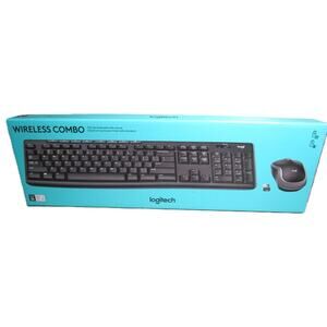 Logitech Full Size Keyboard and Mouse Wireless Combo Black Contoured Quiet Keys